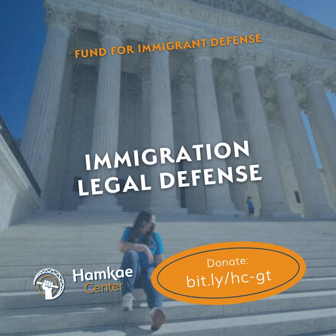Hamkae Center's Fund for Immigrant Defense: immigration legal defense
Donate: bit.ly/hc-gt

Photo of a Hamkae Center staff sitting at the steps of the U.S. Supreme Court.
