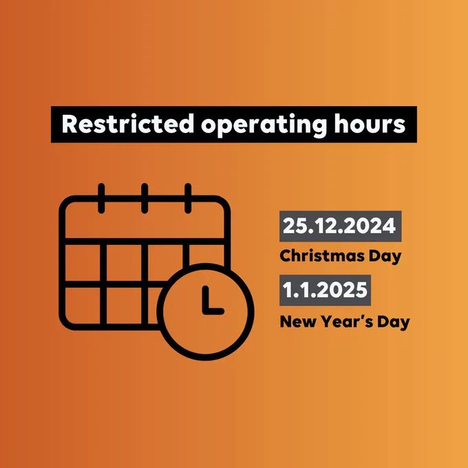 A calendar indicating restricted operating hours for venues on Christmas Day and New Year's Day.