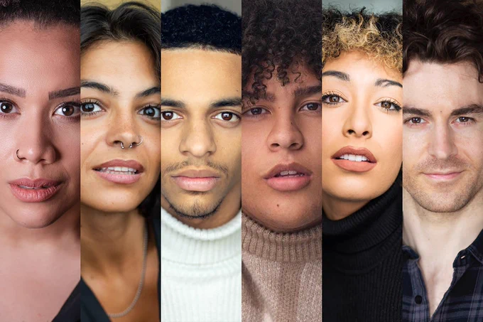 A photo showing a six-way headshot of performers 