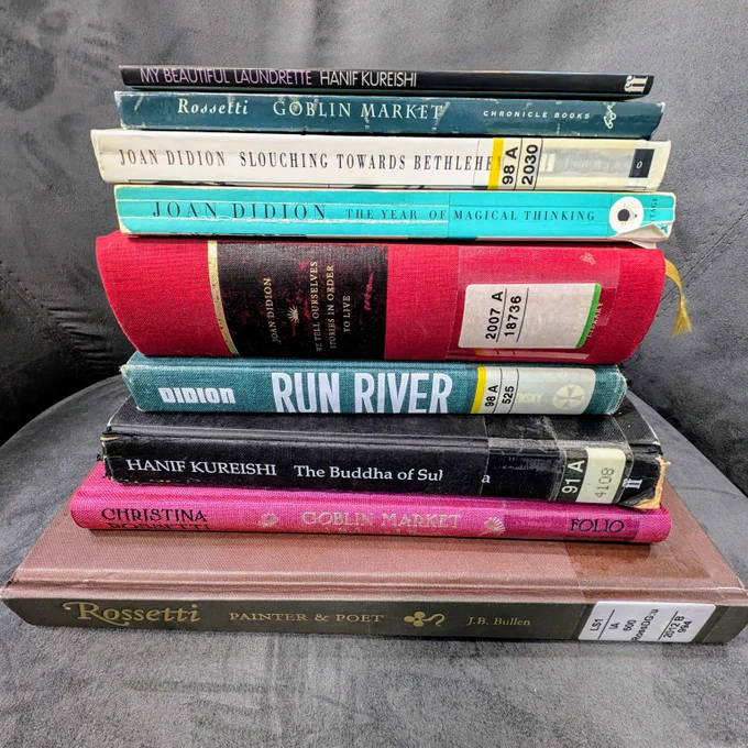 A stack of books by Rossetti, Didion and Kureishi