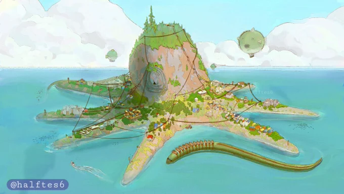 タコみたいなしま
painting of octopus-shaped island