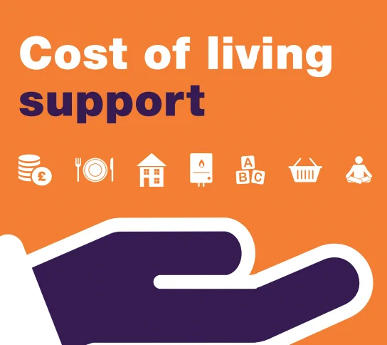 Cost of living support, graphic of a hand
