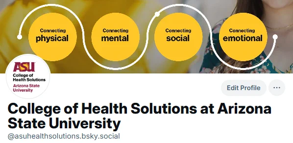 Banner with interconnected circles labeled physical, mental, social, and emotional; ASU College of Health Solutions logo and name.