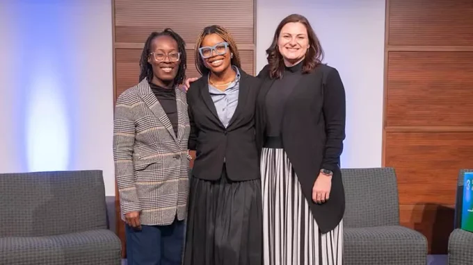 Left to right: Howard University Associate Professor Amy Yeboah Quarkume, Howard student and Reach Alliance researcher Zooey Hall and Reach Alliance Executive Director Marin MacLeod 