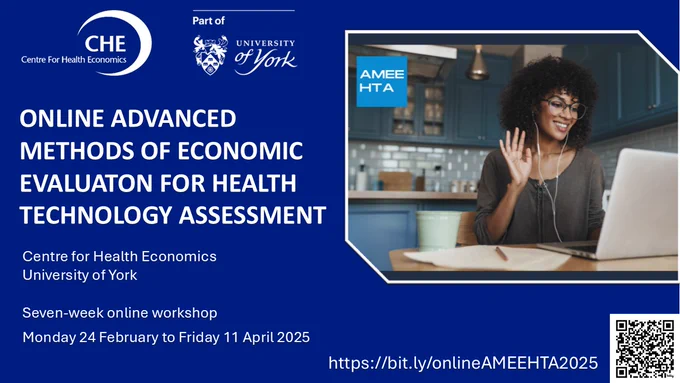 Graphic for CHE online workshop on ‘Advanced Methods of Economic Evaluation for Health Technology Assessment’  