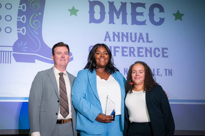 Bryon Bass is shown during the Annual Conference with Krystle Barnes-Iwediebo, the first winner of the Kaleta-Carruthers Innovation Award. 