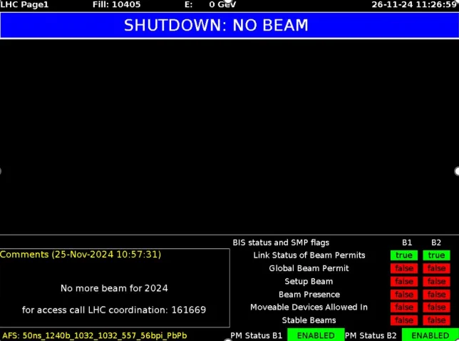 Shutdown screen for CERN as of 26th November 2024. 