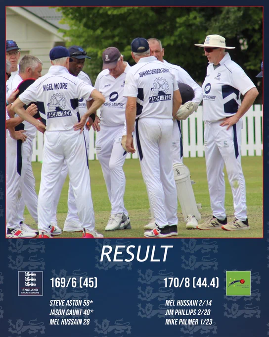 Result
England 169/6 (45) - Steve Aston 58*, Jason Caunt 40*, Mel Hussain 28
Australia 170/8 (44.4) - Mel Hussain 2/14, Jim Phillips 2/20, Mike Palmer 1/23