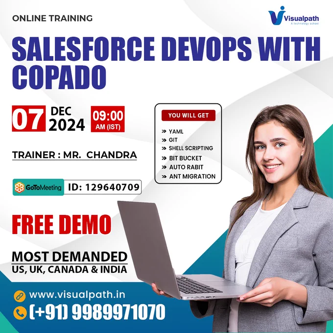 Join Link: https://meet.goto.com/129640709
Attend Online #Free_Demo On #Salesforce_DevOPs_with_Copado by Mr. Chandra.
Demo on: 7th December 2024 @9:00 AM IST.
Contact us:  91 9989971070
WhatsApp: https://www.whatsapp.com/catalog/919989971070
Visit: https://www.visualpath.in/online-salesforce-devops-training.html


#Salesforce #DevOps #Visualpath #onlineclasses  #newtechnology #softwaretraining #Bitbucket #SHELLSCRIPTING #GIT #education #softwareengineering #software #handsonlearning #students #techeducation #training #ITskills #SoftwareCourses #Ansible  #career #coding #cloudengineer #HandsOnLearning

