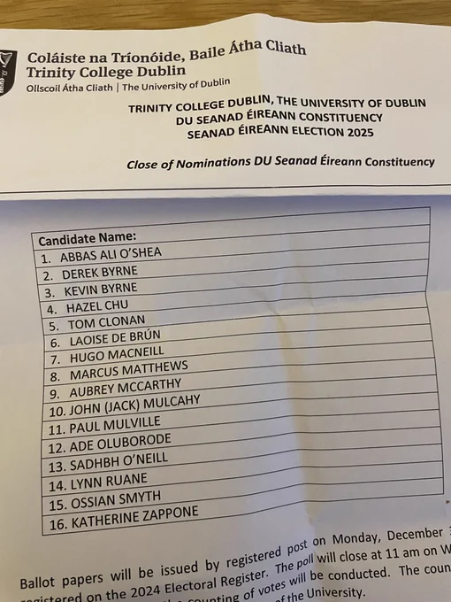 Photo of page on which candidates are written