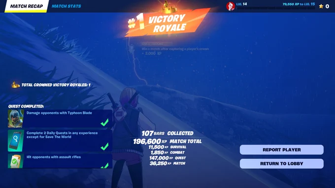 Fortnite Victory Royale screen