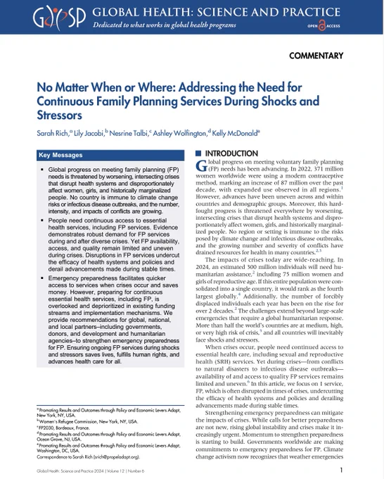 FP Services During Shocks and Stressors
