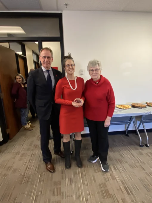Dean Mark Button, Professor Carrie Heitman, and Sandra Rippeteau