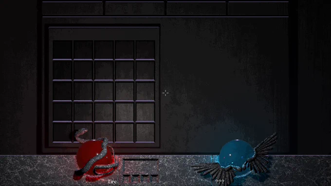 Screenshot showing a (partially implemented) game menu screen. On the left side there's a section with a grid for a video game inventory. The menu screen is styled with a concrete-like material.