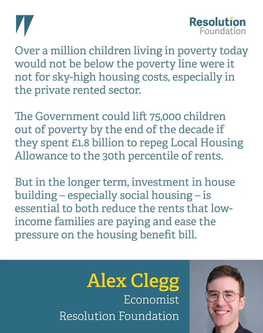 Alex Clegg quote: “Over a million children living in poverty today would not be below the poverty line were it not for sky-high housing costs, especially in the private rented sector.

“The Government could lift 75,000 children out of poverty by the end of the decade if they spent £1.8 billion to repeg Local Housing Allowance to the 30th percentile of rents.

“But in the longer term, investment in house building – especially social housing – is essential to both reduce the rents that low-income families are paying and ease the pressure on the housing benefit bill.”