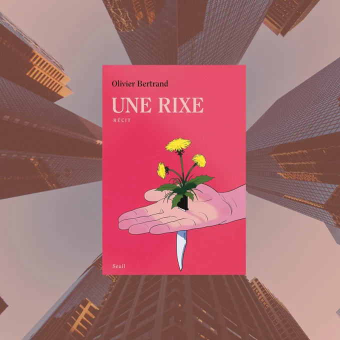 Couverture du livre dessin représentant un couteau  planté dans une main ouverte. Le manche du couteau se termine par 3 fleurs de pissenlit 