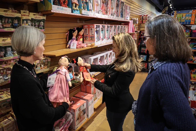 The Deputy Prime Minister at a toy store in Toronto, Ontario.