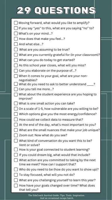A list of 29 coaching questions overheard by leader Lindsay Deacon.