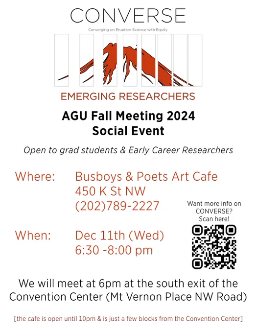 CONVERSE Emerging Researchers' Social Event
Busboys & Poets Art Cafe, 450 K St NW
Wed Dec 11th, from 6:30 - 8:30 pm
Meet at 6pm at the south convention center exit!
