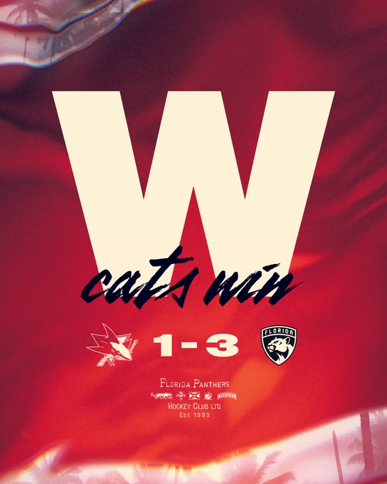 Graphic celebrating tonight's win. There's a large beige W in the center and the score near the bottom. 3-1, us.

The background is a red gradient with silver swirls at the top and bottom.