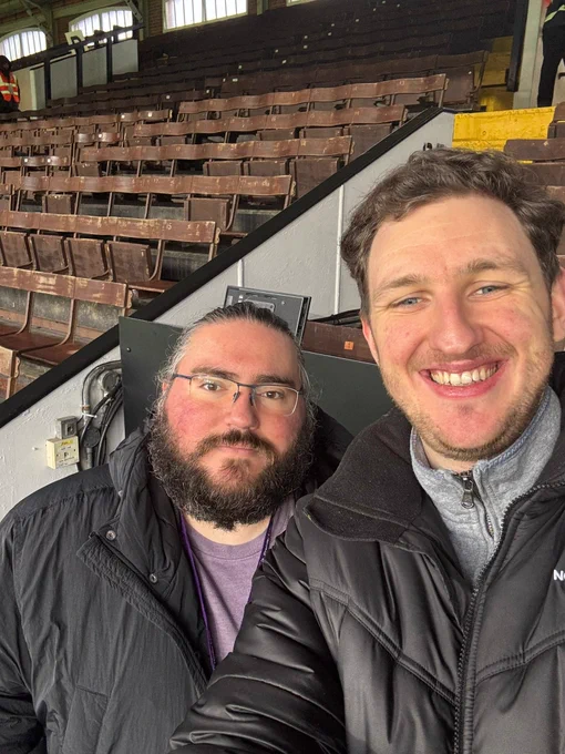 Selfie of Alex (Fulham AD team) and Manus (Arsenal AD team) pre match