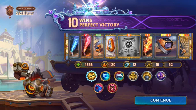 Screenshot: 10 wins – perfect victory. With a Dooley/Burn build.