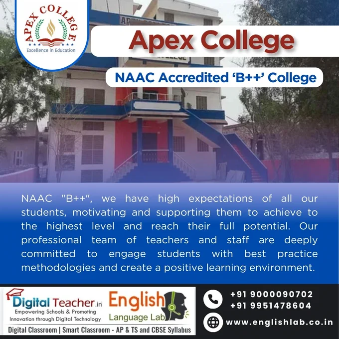 APEX College - Makrana Rajasthan
🏫NAAC "B  ", we have high expectations of all our students, 🎓Our professional team of teachers and staff are deeply committed to engage students with best practice methodologies and create a positive learning environment.

English Language Lab Software elevates 👂listening, 🗣️speaking, 📖reading, and ✍️writing skills with our innovative solution. Perfect for schools, colleges, and institutes aiming to create confident communicators!