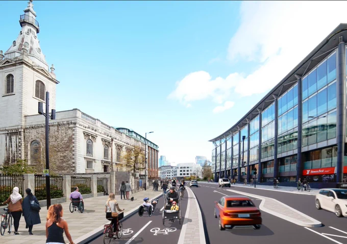Artist impression of proposed cycleway Aldgate to Blackfriars