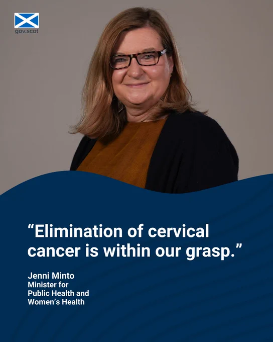 Image of Public Health Minister Jenni Minto with the quote: Elimination of cervical cancer is within our grasp.