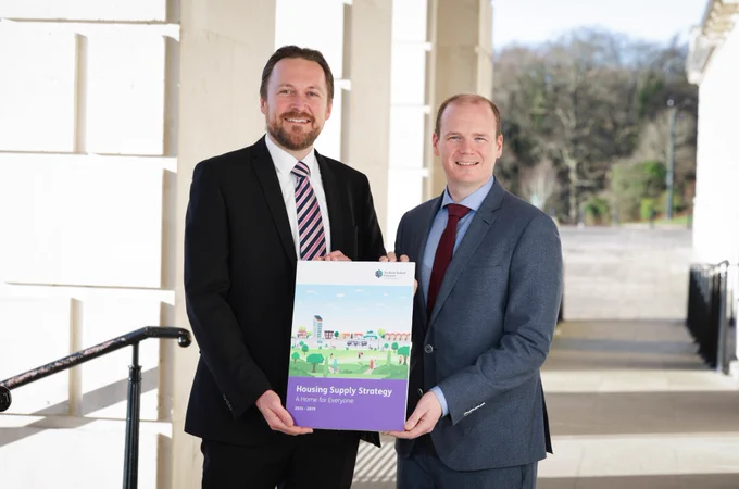 Photographed is Chartered Institute of Housing Northern Ireland director Justin Cartwright with minister for communities Gordon Lyons MLA.