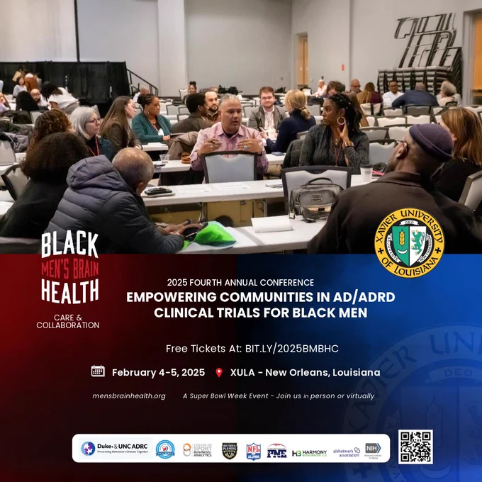 The 2025 Black Men's Brain Health (BMBH) Conference is the fourth in an annual event series hosted during Super Bowl Week and funded by sponsors such as the Alzheimer's Association, the National Institute on Aging, and the NFL Alumni Association.
