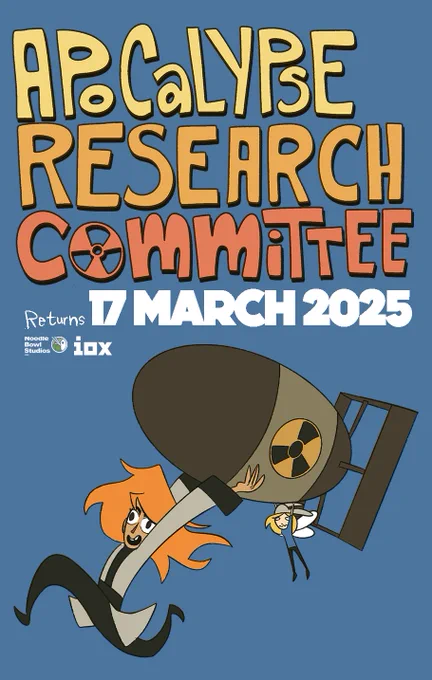 Judi, a ginger haired woman with a lab coat, is holding a giant nuke, while Gwen, a small fairy like human, is carrying it alongside her while levitating.  