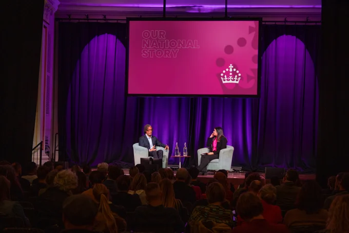Lisa Nandy in conversation with David Olusoga Industries on stage at Bristol Beacon. 