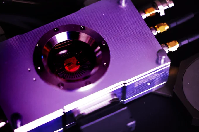 The ceramic heater glows red when brought to high temperatures. Image credit: Brenda Ahearn, Michigan Engineering