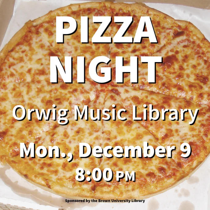photo of pizza with Orwig event details over it