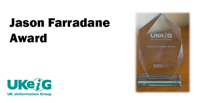 image of the jason farradane trophy and the ukeig logo
