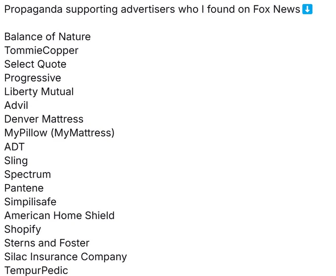 List of companies placing ads on Fox News