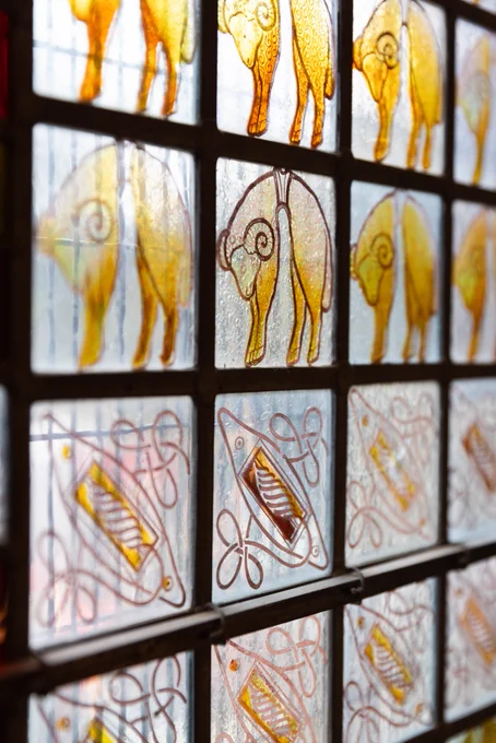 Stained glass window at Rochdale Town Hall.

