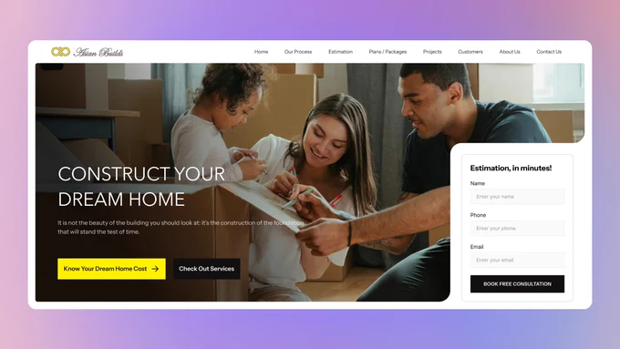Asianbuild website after passion design revamp ui screen