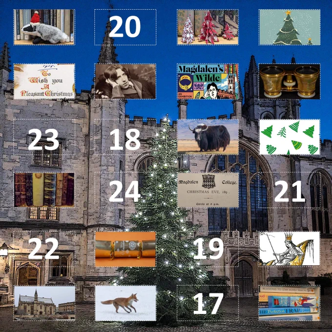 Advent calendar with sixteen ‘windows’ open. 

