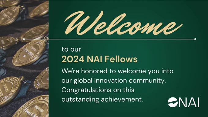 A graphic with the text "Welcome to our 2024 N.A.I. Fellows. We're honored to welcome you into our global innovation community. Congratulations on this outstanding achievement." The graphic also includes the N.A.I. logo.