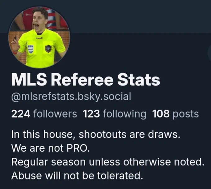 Image of the MLS Referee stats profile on Bluesky (@mlsrefstats.bsky.social)
