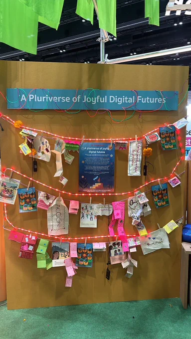 The board 'A Pluriverse of Joyful Digital Futures' in the Feminist Tech Garden - festival space.