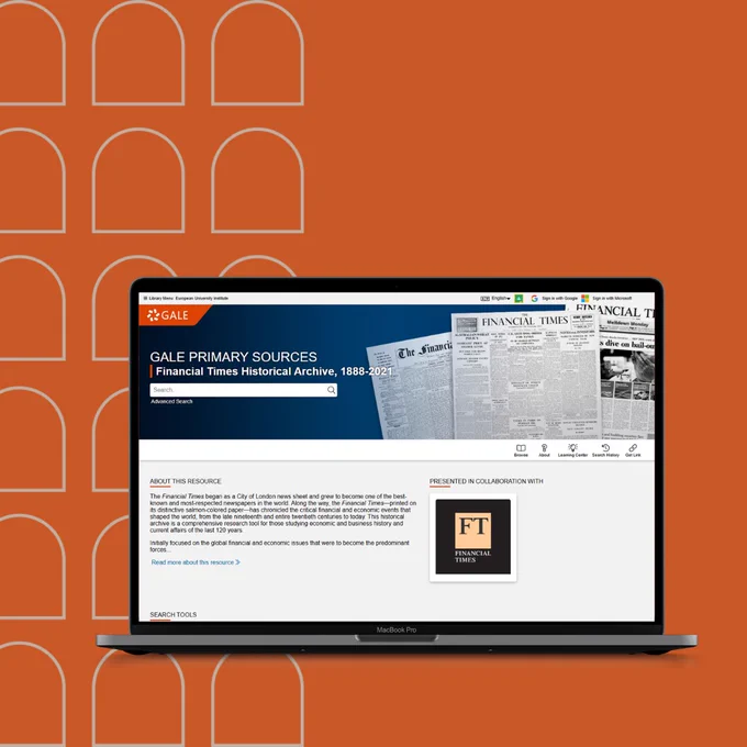 Screenshot of the Financial Times Historical Archive on a laptop.  