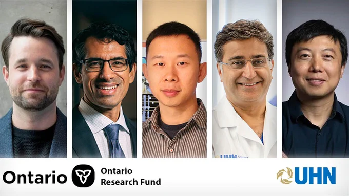 Collage of male researchers smiling with institutional logos at the bottom.