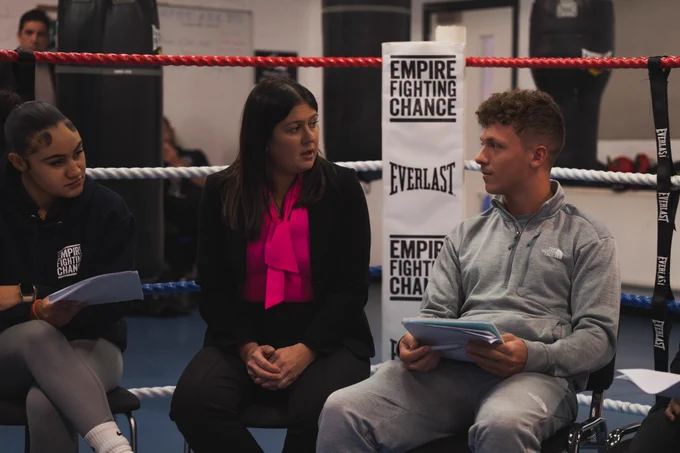 Lisa Nandy speaks in a group discussion with young people