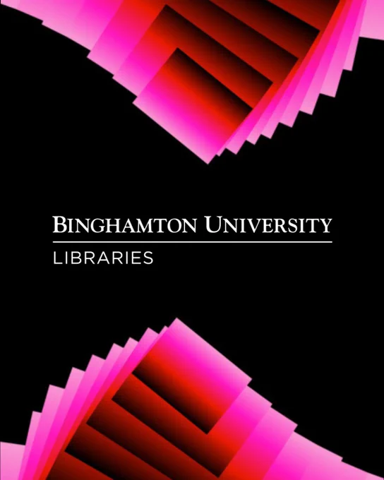Spotify Wrapped themed design with wavy geometrical shapes. Binghamton University Libraries logo featured in the middle