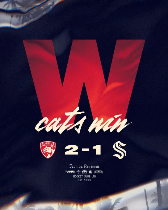 Graphic celebrating tonight's win. There's a large red W in the center and the score near the bottom. 2-1, us.

The background is a red gradient with silver swirls at the top and bottom.