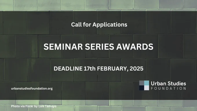 [Image description: Flyer with USF logo announcing the 2025 "Seminar Series Awards" Call for Applications, featuring a photo of Glasgow via Flickr by Luis Tamayo]