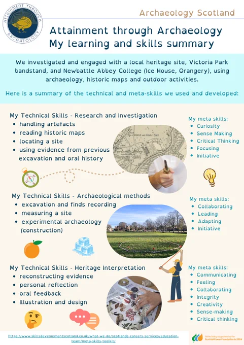 An illustrated document listing the skills the pupils used and developed during the project.